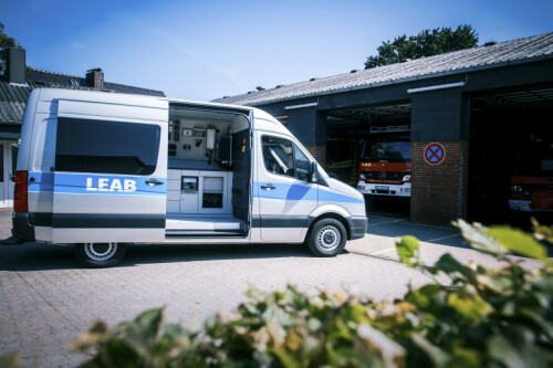 LEAB service van stops in front of fire station
