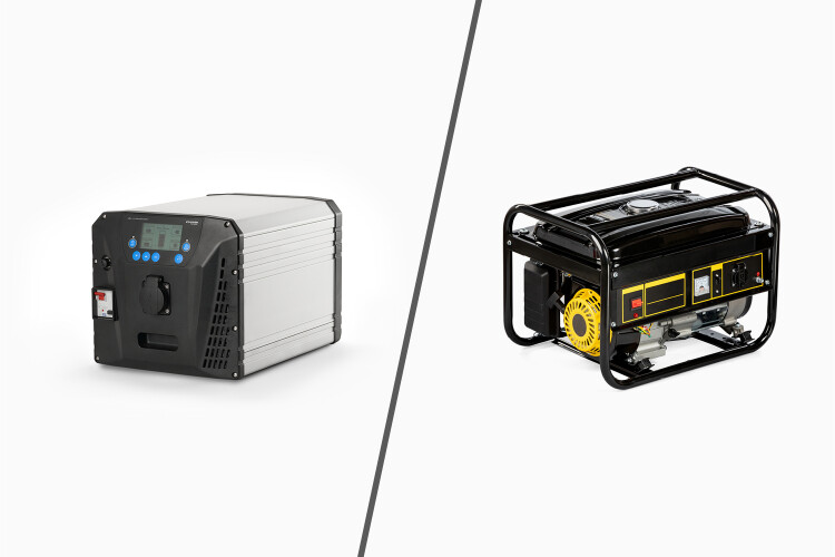 Gegenüberstellung einer LPS-2-Batterie von Leab und einem Dieselgenerator.
